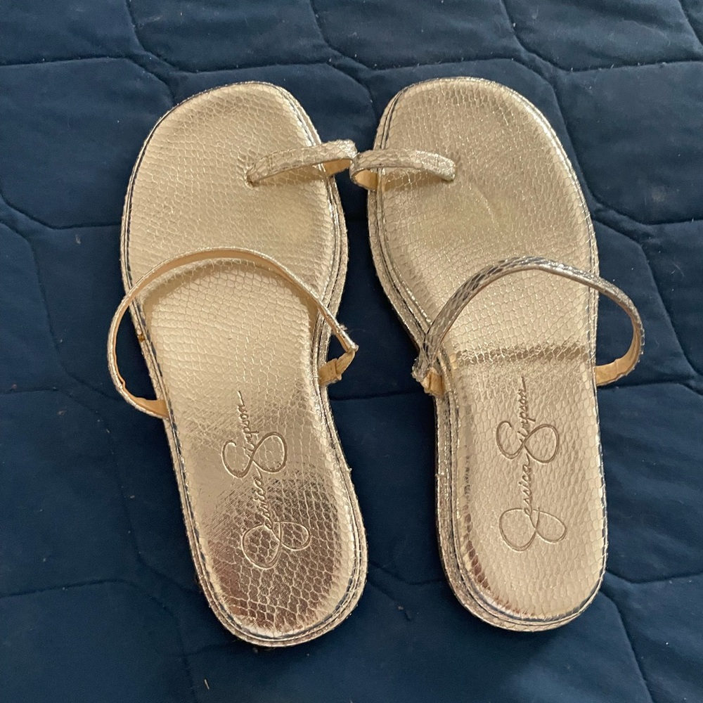 Jessica Simpson Gold Sandals with Open-Toe Design